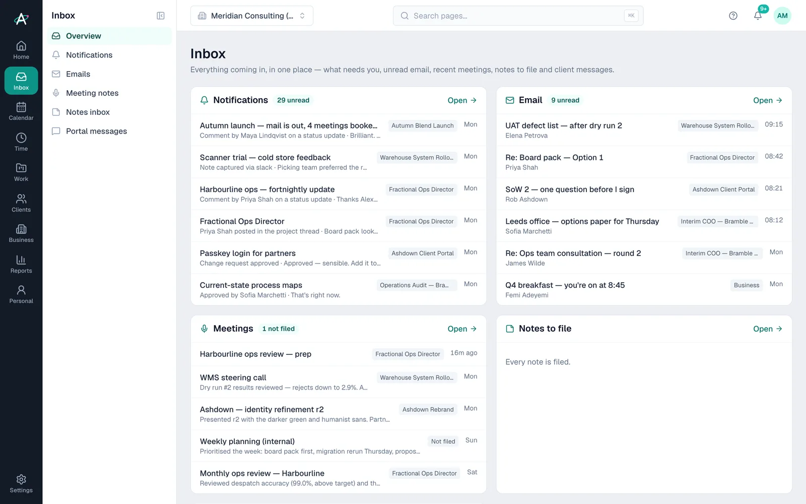 Ambital Inbox: notifications, email and meetings in one place