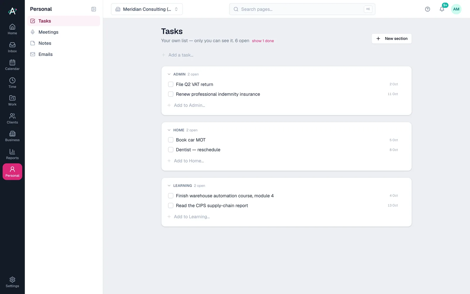 Ambital personal tasks, visible only to you