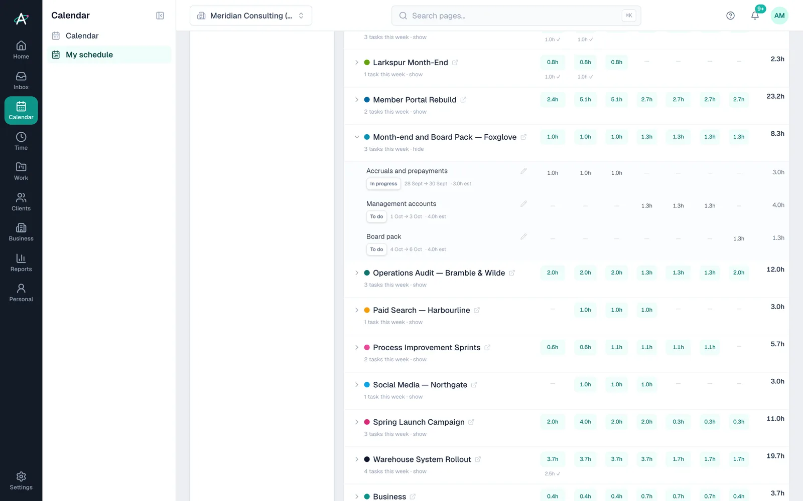 The Approvals tab: this month's management accounts awaiting approval and last month's board pack approved