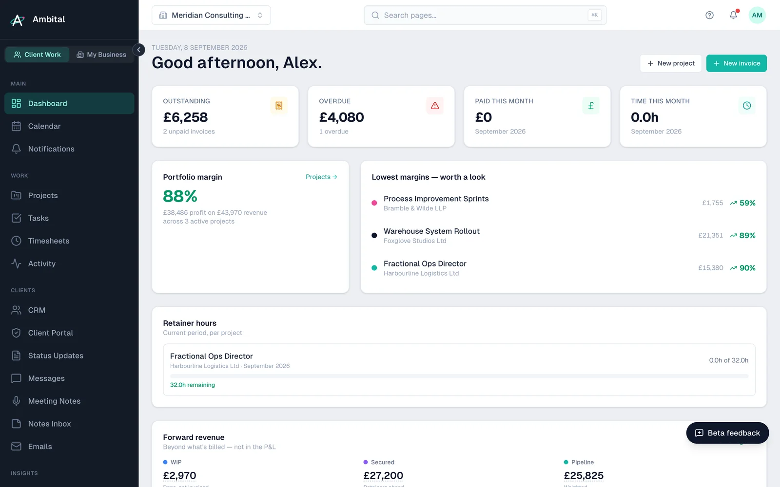 The Ambital dashboard