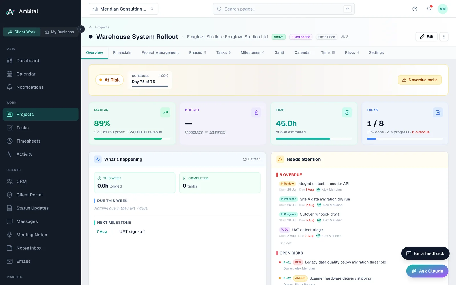 A project's overview tab